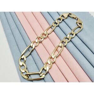 Beautiful 14K Karat Solid Yellow Gold Designer Figaro Link Bracelet 8.50" Length